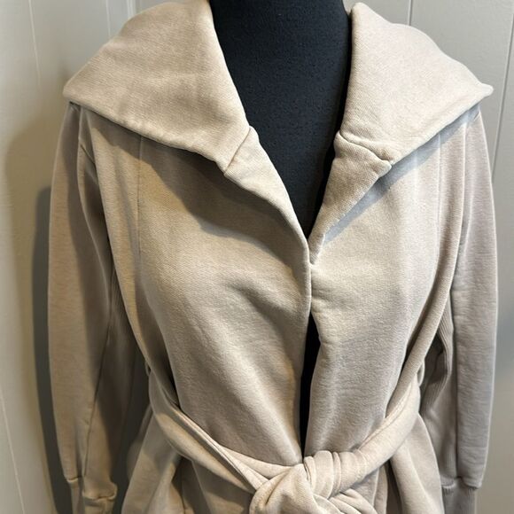James Perse cement gray open tie belt hoodie sweatshirt/cardigan. Size 1 (small) - Picture 2 of 8